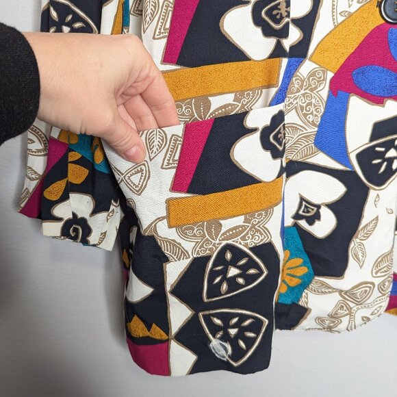 Vintage 80's Bright Geometric Pop Art Pattern Blazer Long Sleeve Pockets Floral - Picture 6 of 8